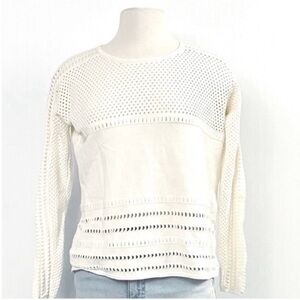 MAJE Mufina Perforated Open Knit Crew Long Sleeve White Sweater Size 1/S